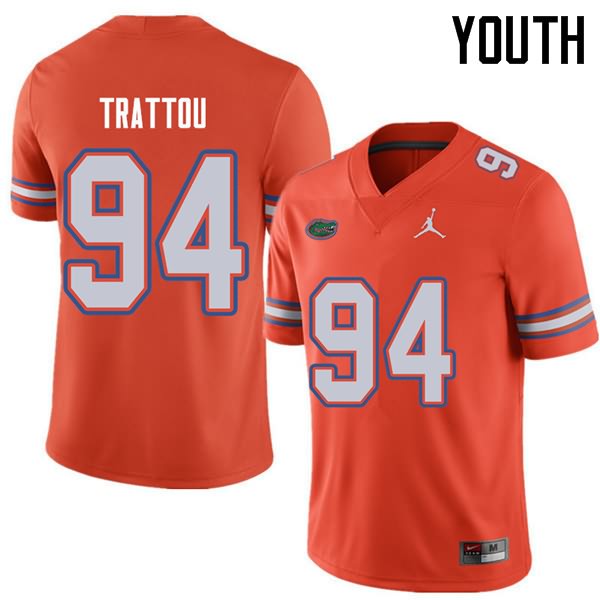 NCAA Florida Gators Justin Trattou Youth #94 Jordan Brand Orange Stitched Authentic College Football Jersey LDY7364RE